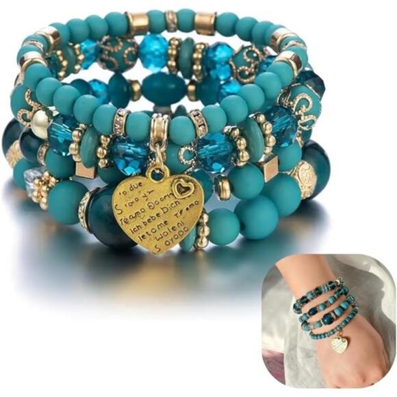 Boho beaded bracelet set stackable crystal multilayer bangle women fashion style - Picture 2 of 7